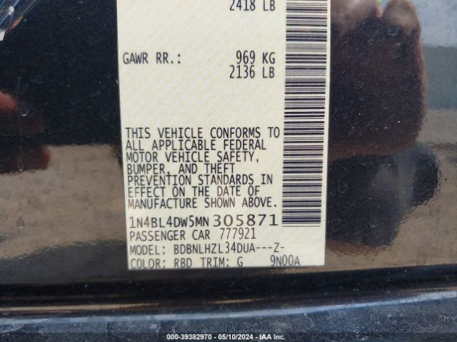 1N4BL4DW5MN305871 Nissan Altima Sv Intelligent Awd