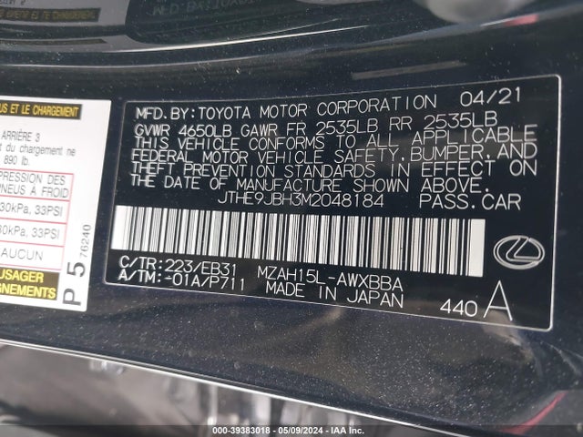 JTHE9JBH3M2048184 Lexus Ux 250h F Sport