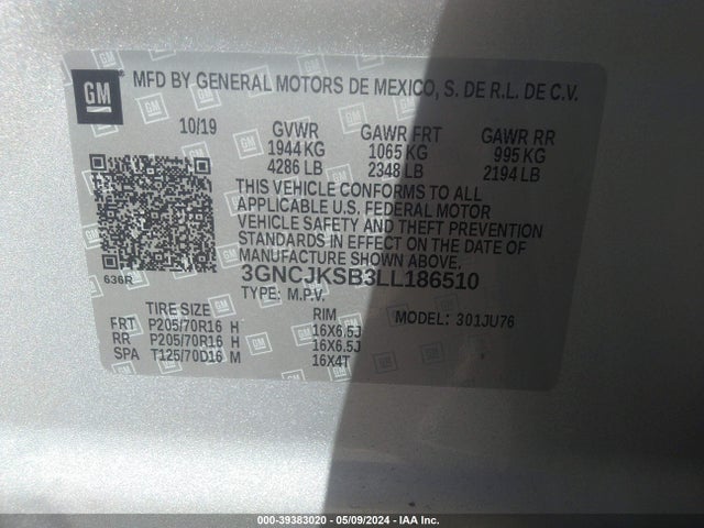 Chevrolet Trax Fwd Ls 2020 3GNCJKSB3LL186510 Image 9