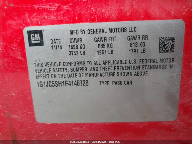 Chevrolet Sonic Lt Auto 2015 1G1JC5SH1F4148728 Image 9
