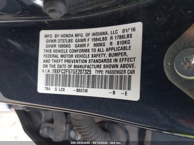 Honda Civic Lx 2016 19XFC2F57GE207325 Image 9