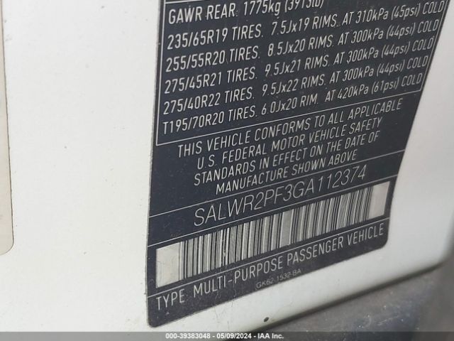 SALWR2PF3GA112374 Land Rover Range Rover Sport 3.0l V6 Supercharged Hse
