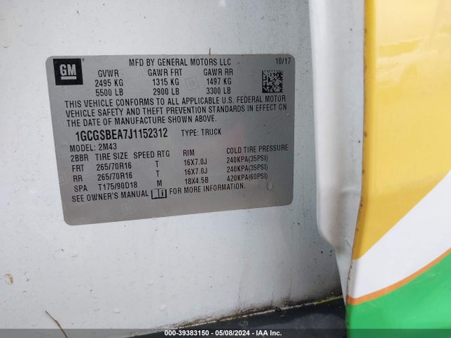 1GCGSBEA7J1152312 Chevrolet Colorado Wt