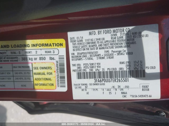 Ford Fusion Hybrid S 2014 3FA6P0UU7ER265501 Image 9