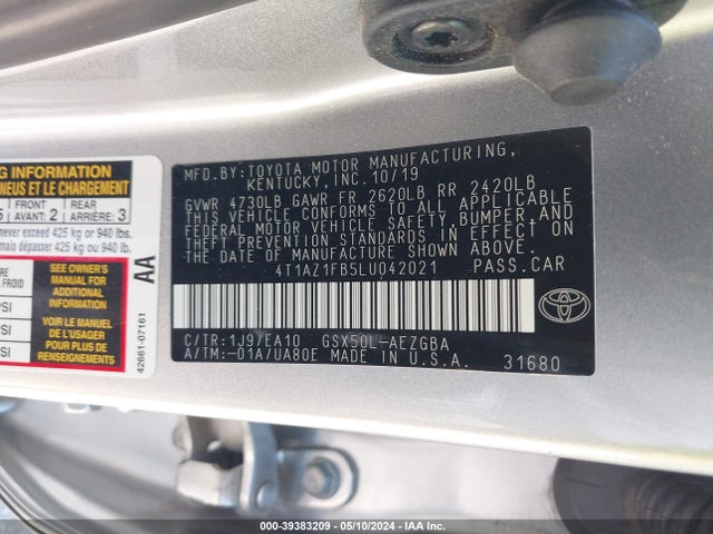 Toyota AVALON XLE 2020 4T1AZ1FB5LU042021 Image 9