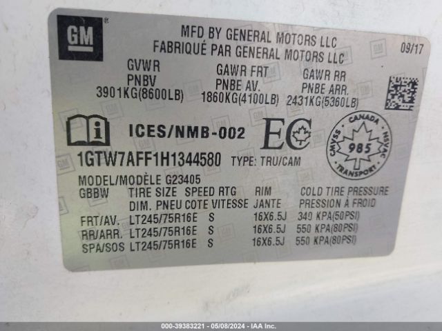 1GTW7AFF1H1344580 GMC Savana 2500 Work Van
