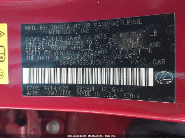 58ABK1GG5JU087906 Lexus ES 350