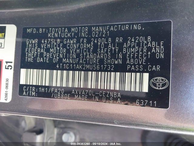 Toyota CAMRY LE 2021 4T1C11AK2MU561732 Image 9