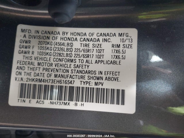 Honda Cr-v Ex-l 2014 2HKRM4H73EH616547 Image 9