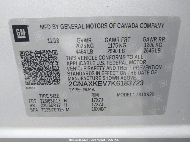 Chevrolet EQUINOX LT 2019 2GNAXKEV7K6183723 Image 9