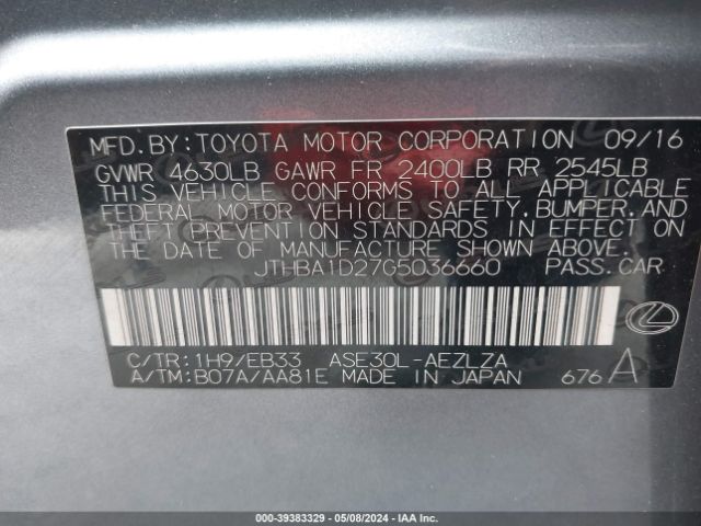 JTHBA1D27G5036660 Lexus IS 200T