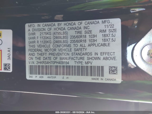 Honda Cr-v Ex-l Awd 2023 2HKRS4H70PH409154 Image 9