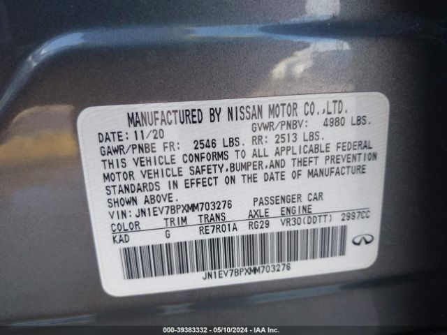JN1EV7BPXMM703276 Infiniti Q50 LUXE