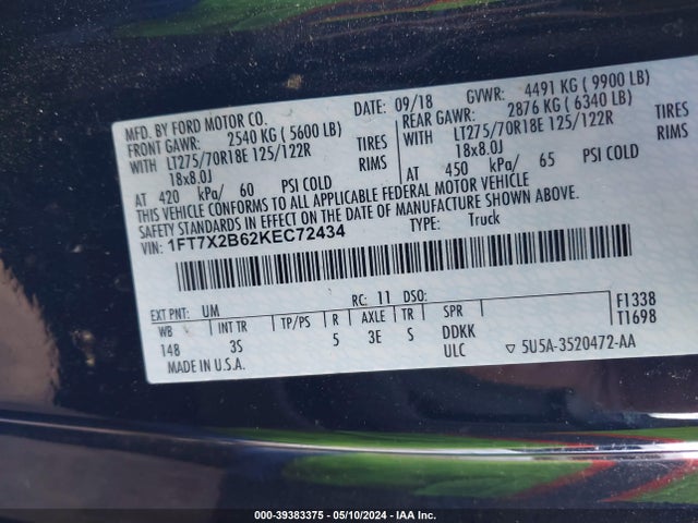 Ford F-250 Xlt 2019 1FT7X2B62KEC72434 Image 9
