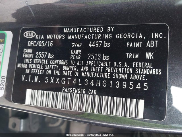 KIA Optima Lx 2017 5XXGT4L34HG139545 Image 9