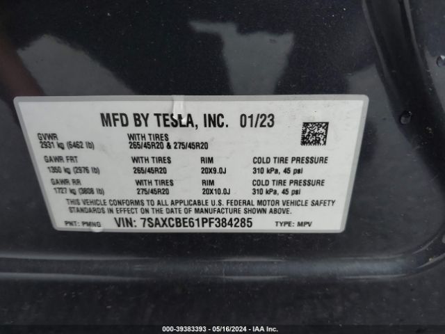 7SAXCBE61PF384285 Tesla Model X Plaid Tri Motor All-wheel Drive