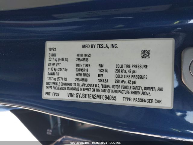 5YJ3E1EA2MF094055 Tesla Model 3 Standard Range Plus Rear-wheel Drive