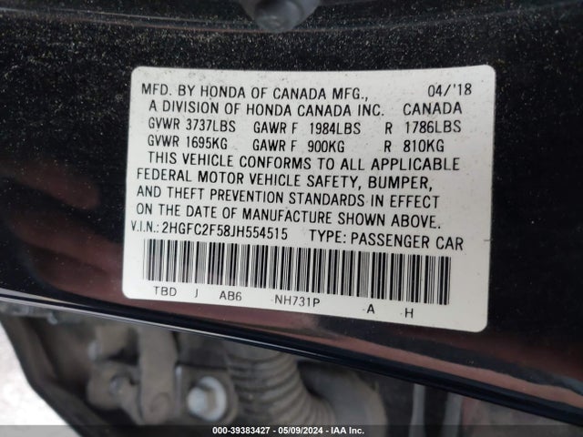 Honda Civic Lx 2018 2HGFC2F58JH554515 Image 9
