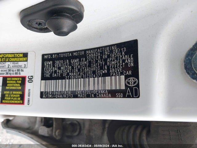 Toyota COROLLA LE 2014 2T1BURHE1EC004377 Image 9