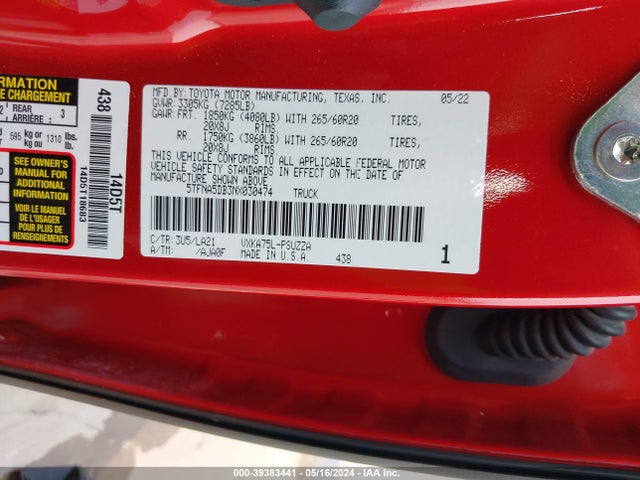 Toyota Tundra Platinum 2022 5TFNA5DB3NX030474 Image 9