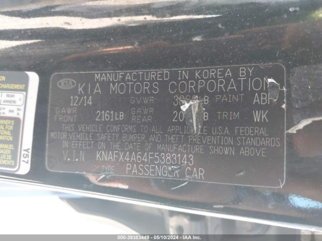 KNAFX4A64F5383143 KIA FORTE LX