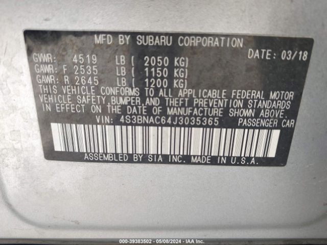 4S3BNAC64J3035365 Subaru Legacy 2.5i Premium