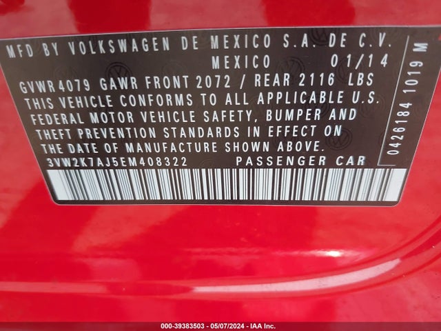 3VW2K7AJ5EM408322 Volkswagen Jetta 2.0l S