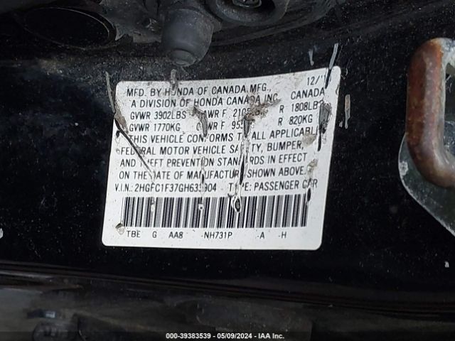 2HGFC1F37GH633904 Honda Civic Ex-t
