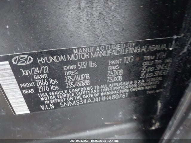 Hyundai Santa Fe Sel 2022 5NMS34AJ4NH480761 Image 9