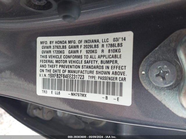 Honda CIVIC EX 2014 19XFB2F84EE231723 Image 9