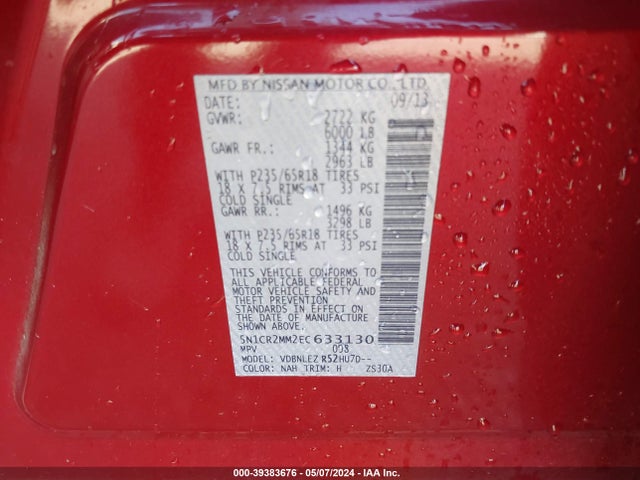 Nissan Pathfinder Hybrid Sv 2014 5N1CR2MM2EC633130 Image 9