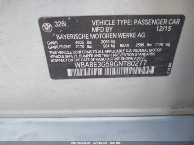 WBA8E3G59GNT80277 BMW 328i Xdrive