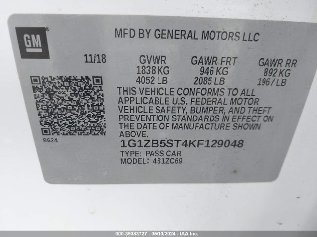 Chevrolet Malibu 1ls 2019 1G1ZB5ST4KF129048 Image 9