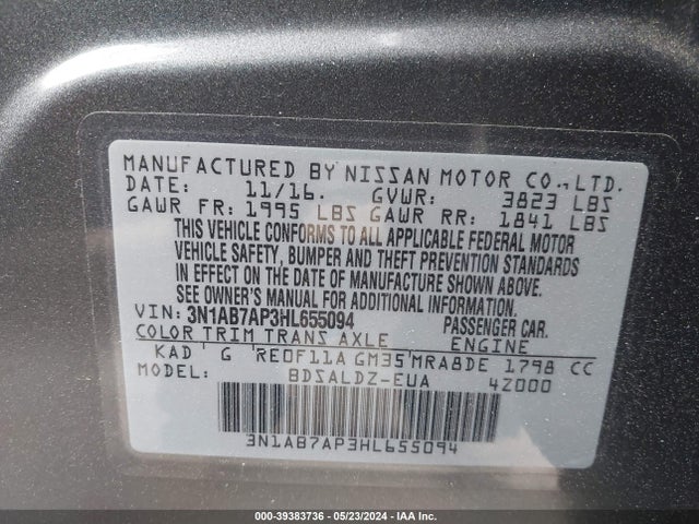 Nissan SENTRA SV 2017 3N1AB7AP3HL655094 Image 9