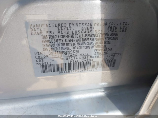 Nissan SENTRA S 2018 3N1AB7AP5JY233269 Image 9