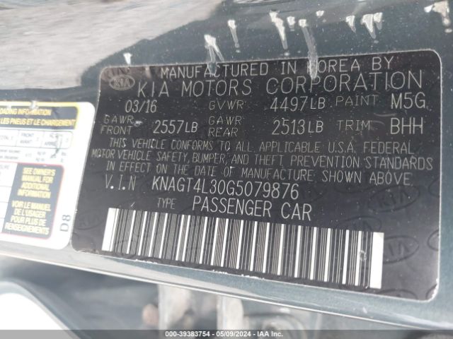 KNAGT4L30G5079876 KIA Optima Lx
