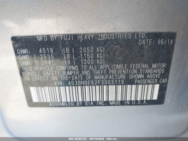 Subaru Legacy 2.5i Premium 2015 4S3BNBE62F3003119 Image 9