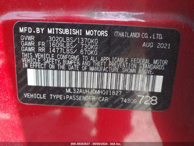 ML32AUHJ0MH011827 Mitsubishi Mirage Carbonite Edition/es/le