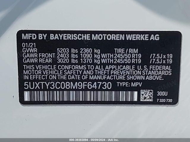 BMW X3 Sdrive30i 2021 5UXTY3C08M9F64730 Image 9