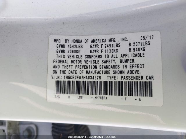 1HGCR3F87HA034929 Honda Accord Ex-l V6