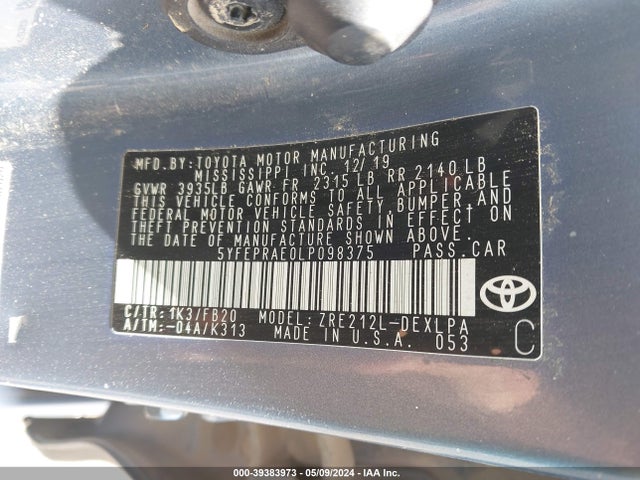 Toyota COROLLA LE 2020 5YFEPRAE0LP098375 Image 9