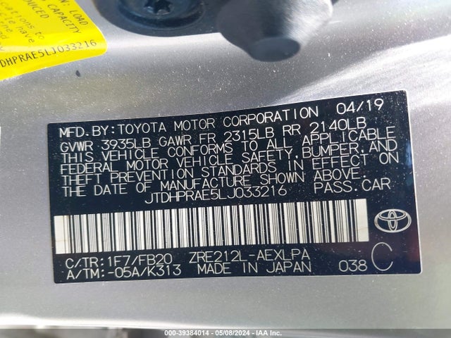 Toyota COROLLA LE 2020 JTDHPRAE5LJ033216 Image 9