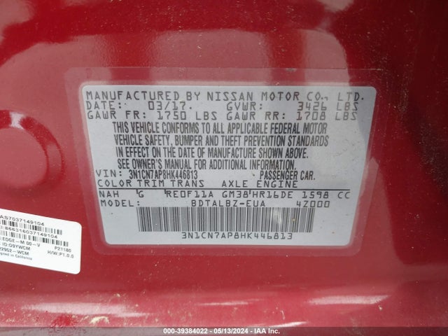 Nissan Versa 1.6 Sv 2017 3N1CN7AP8HK446813 Image 9