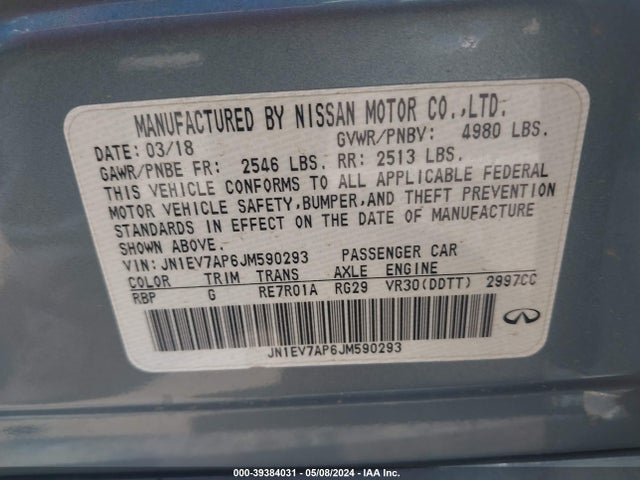 JN1EV7AP6JM590293 Infiniti Q50 3.0t Luxe