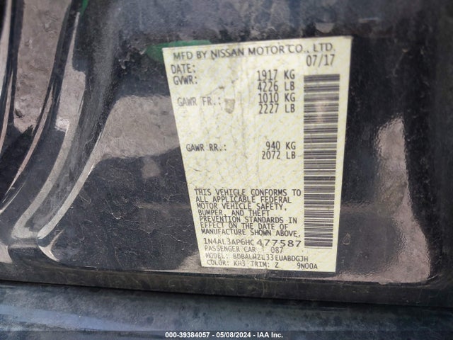 Nissan Altima 2.5 Sr 2017 1N4AL3AP6HC477587 Image 9