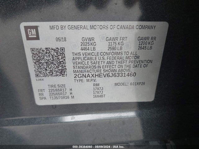 Chevrolet EQUINOX LS 2018 2GNAXHEV6J6331460 Image 9