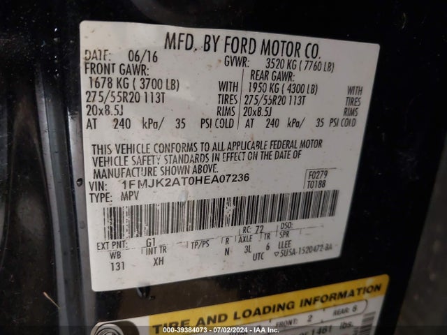 1FMJK2AT0HEA07236 Ford Expedition El Limited