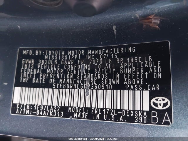 Toyota Corolla S Premium 2015 5YFBURHE6FP360910 Image 9