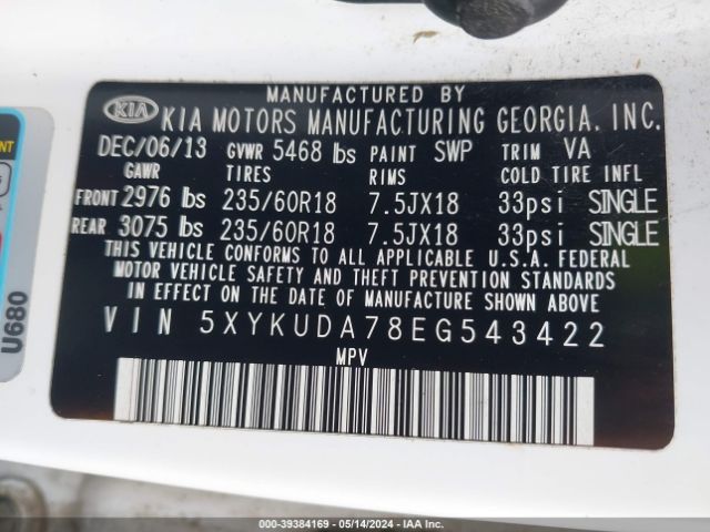 5XYKUDA78EG543422 KIA Sorento Ex V6