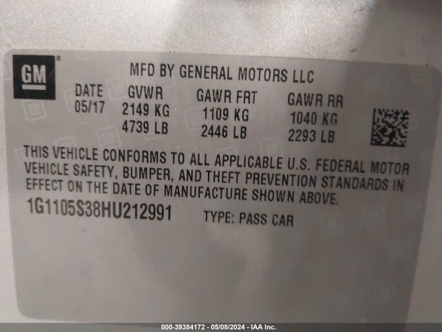 Chevrolet IMPALA 1LT 2017 1G1105S38HU212991 Image 9